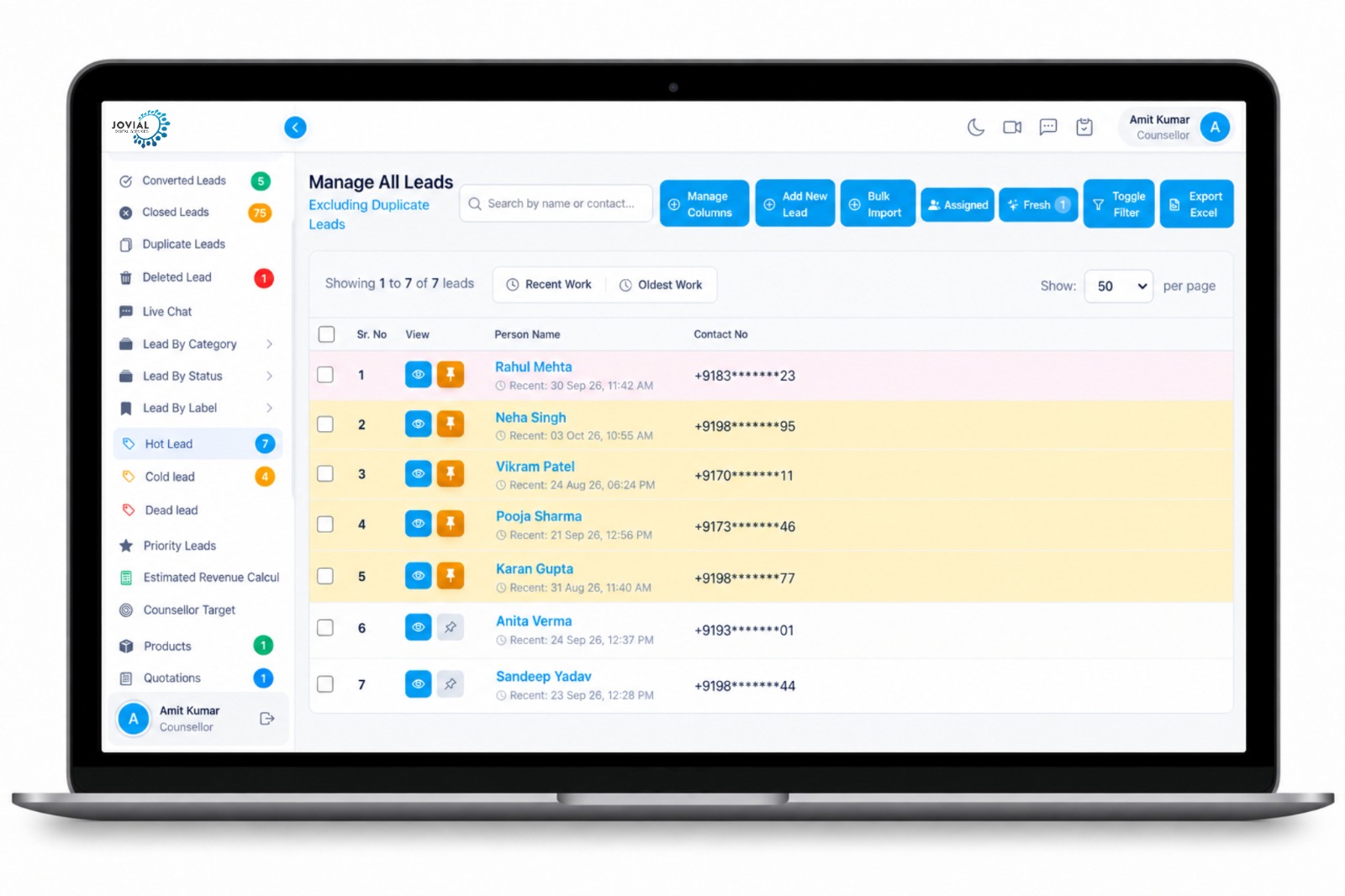 Manage leads and customer records
